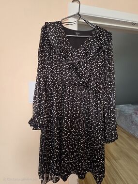 IMNYC Black and White Polka Dot Ruffle Long-Sleeve Dress